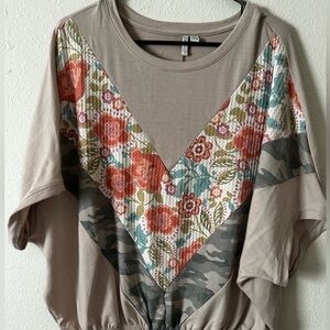 Cato Tan Floral and Camo Women's Blouse